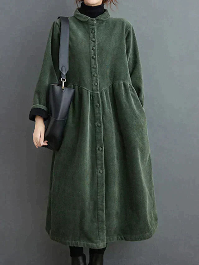 Robe Midi Trapèze en Velours Côtelé Pour Femme
