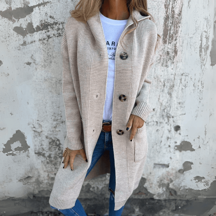 Cardigan Long Femme Boutonné Maille Décontracté avec Poches