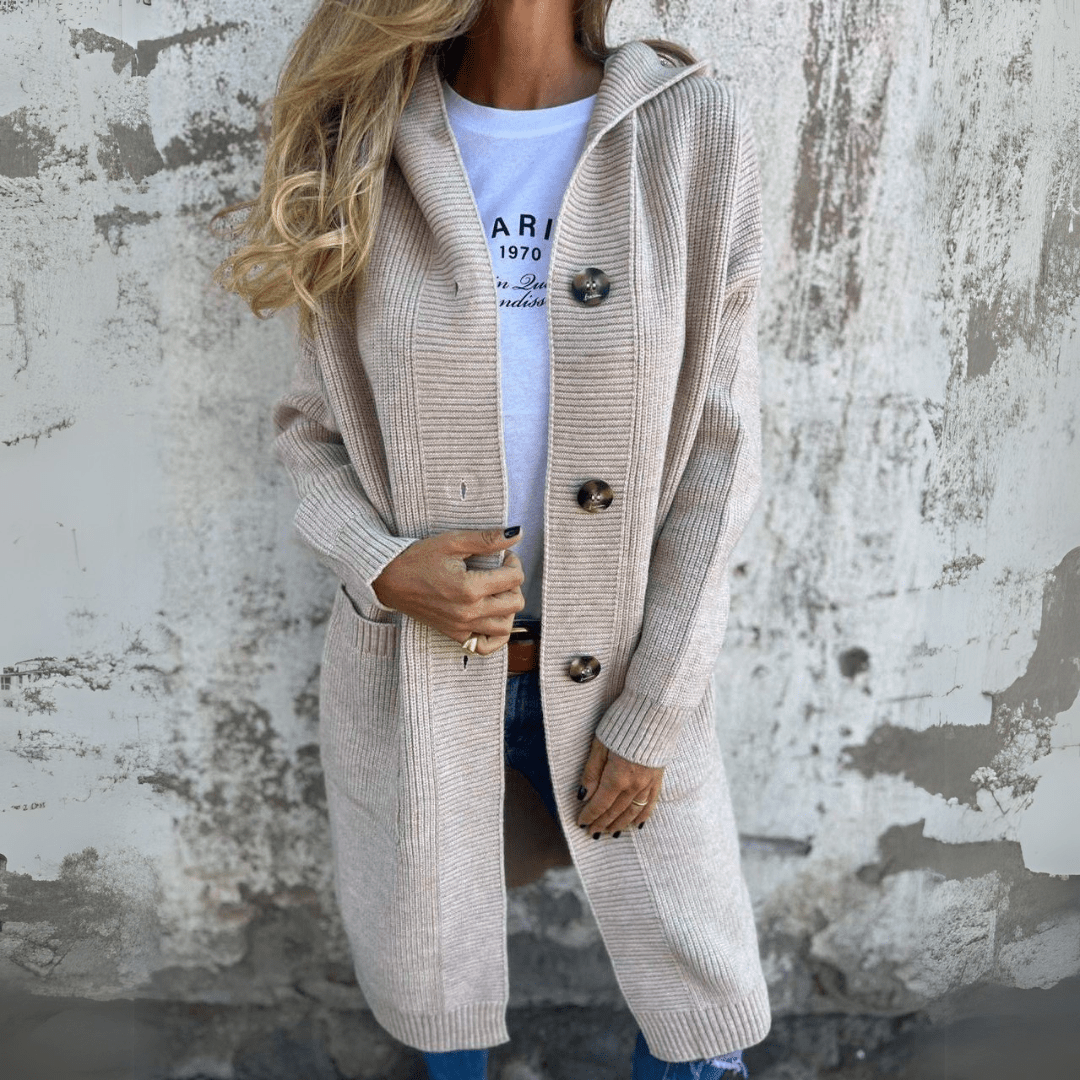 Cardigan Long Femme Boutonné Maille Décontracté avec Poches
