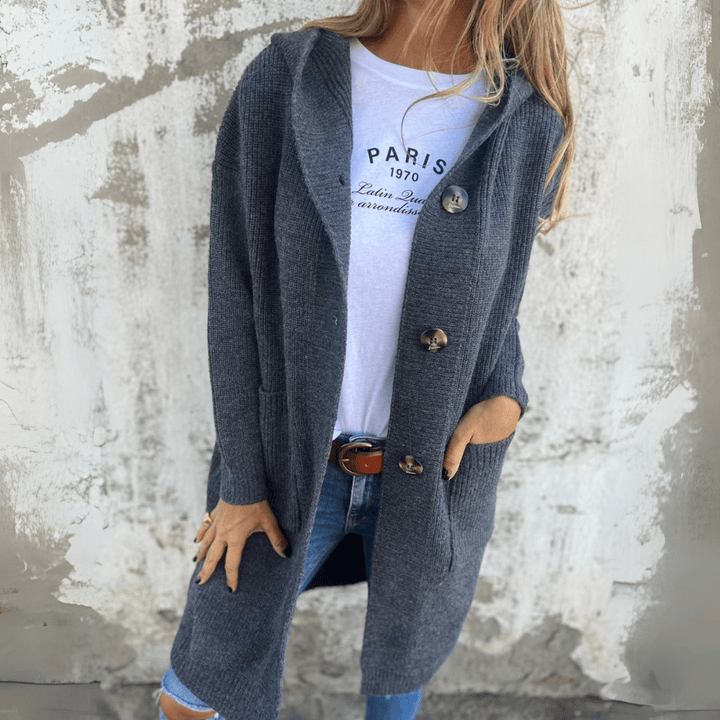 Cardigan Long Femme Boutonné Maille Décontracté avec Poches