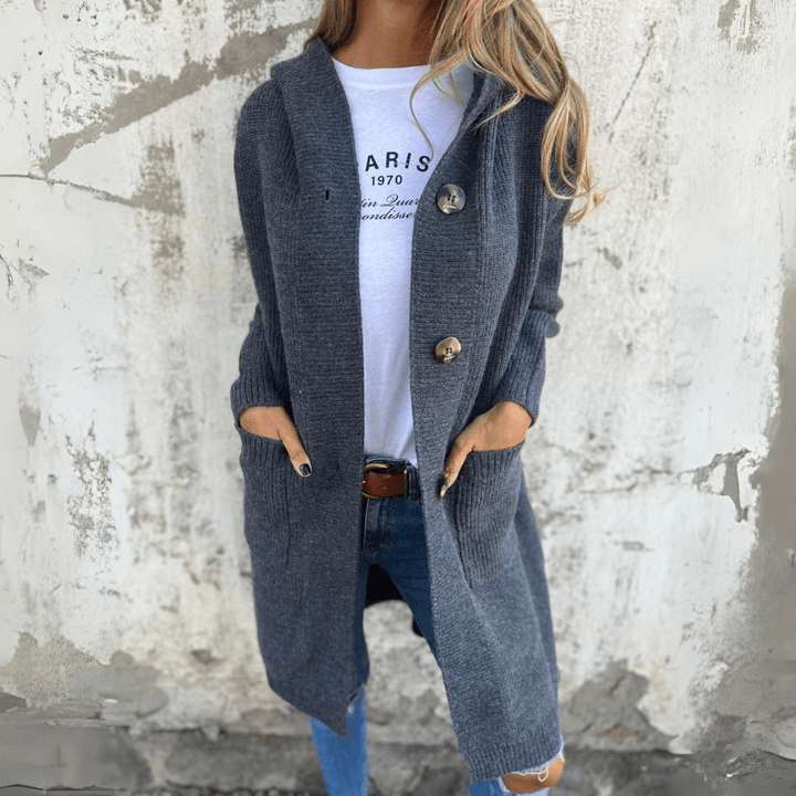 Cardigan Long Femme Boutonné Maille Décontracté avec Poches