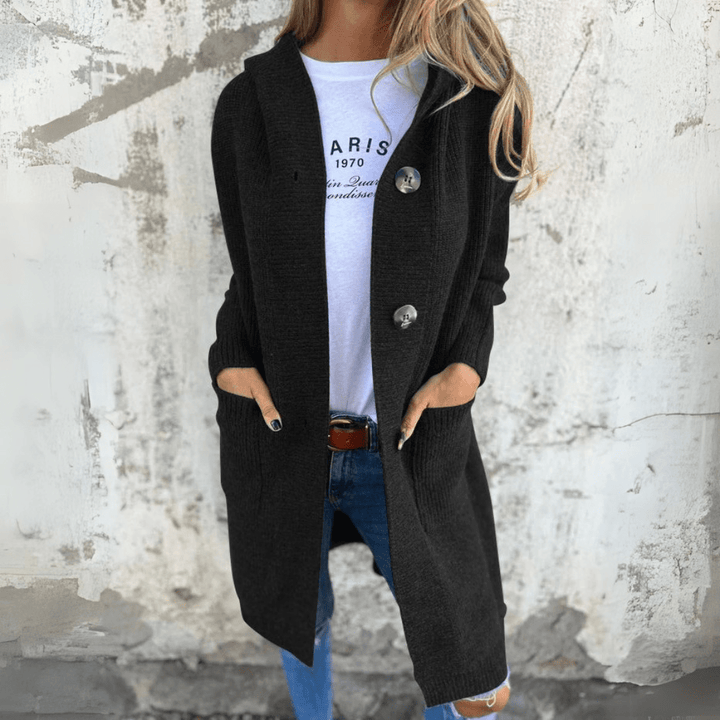 Cardigan Long Femme Boutonné Maille Décontracté avec Poches