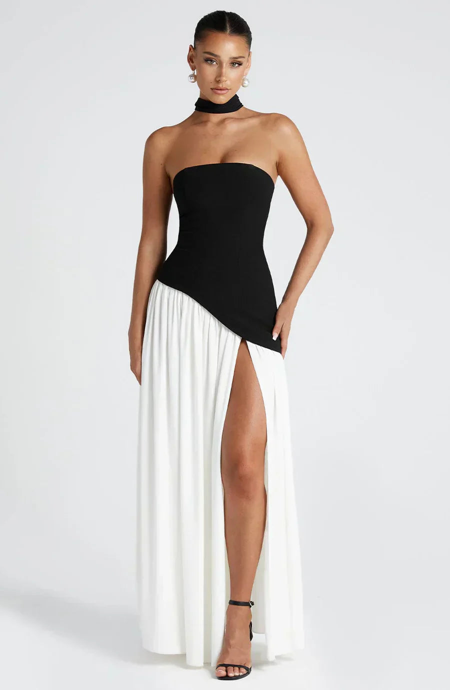 Abito Maxi Asimmetrico Donna Senza Spalline con Spacco