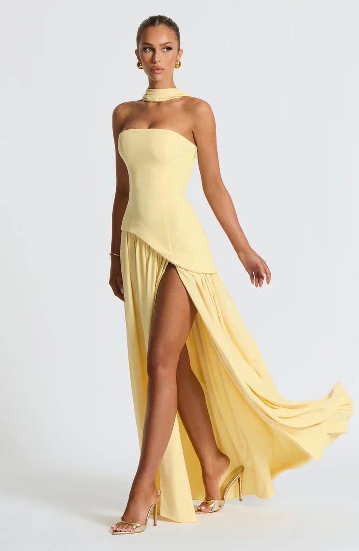 Abito Maxi Asimmetrico Donna Senza Spalline con Spacco