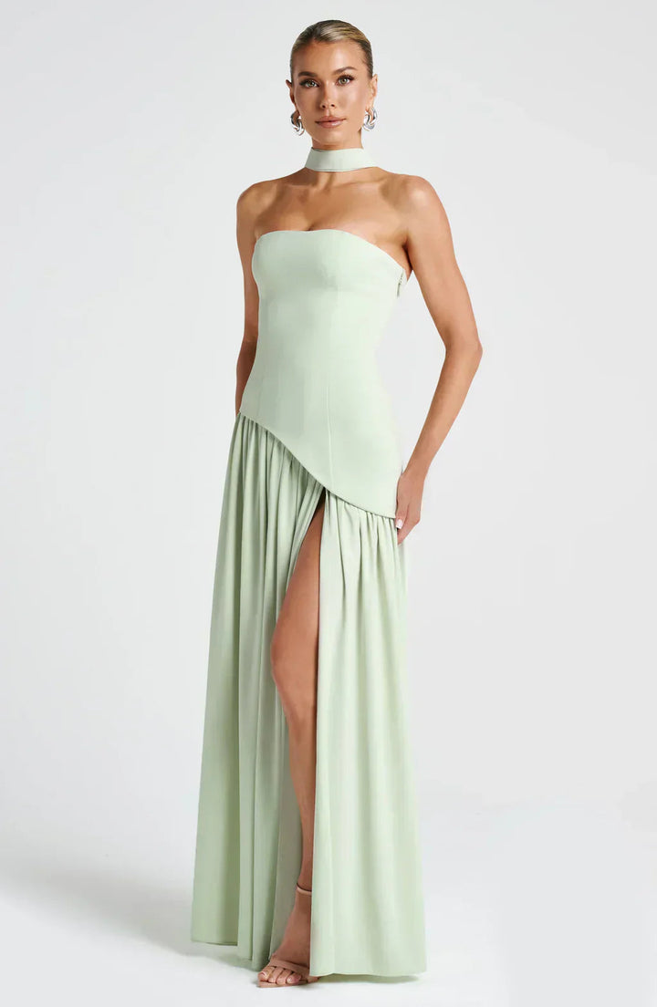Abito Maxi Asimmetrico Donna Senza Spalline con Spacco