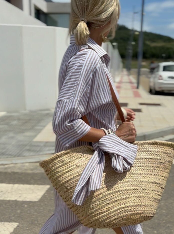 Robe Chemise Longue Femme à Rayures Décontractée
