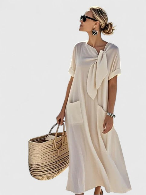 Robe Longue Femme Ample et Fluide Décontractée à Manches Courtes