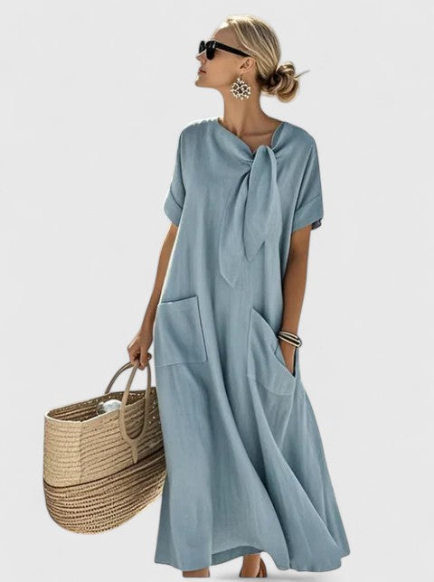 Robe Longue Femme Ample et Fluide Décontractée à Manches Courtes