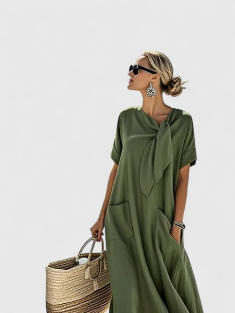 Robe Longue Femme Ample et Fluide Décontractée à Manches Courtes