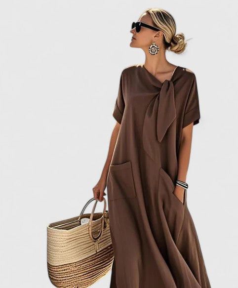 Robe Longue Femme Ample et Fluide Décontractée à Manches Courtes