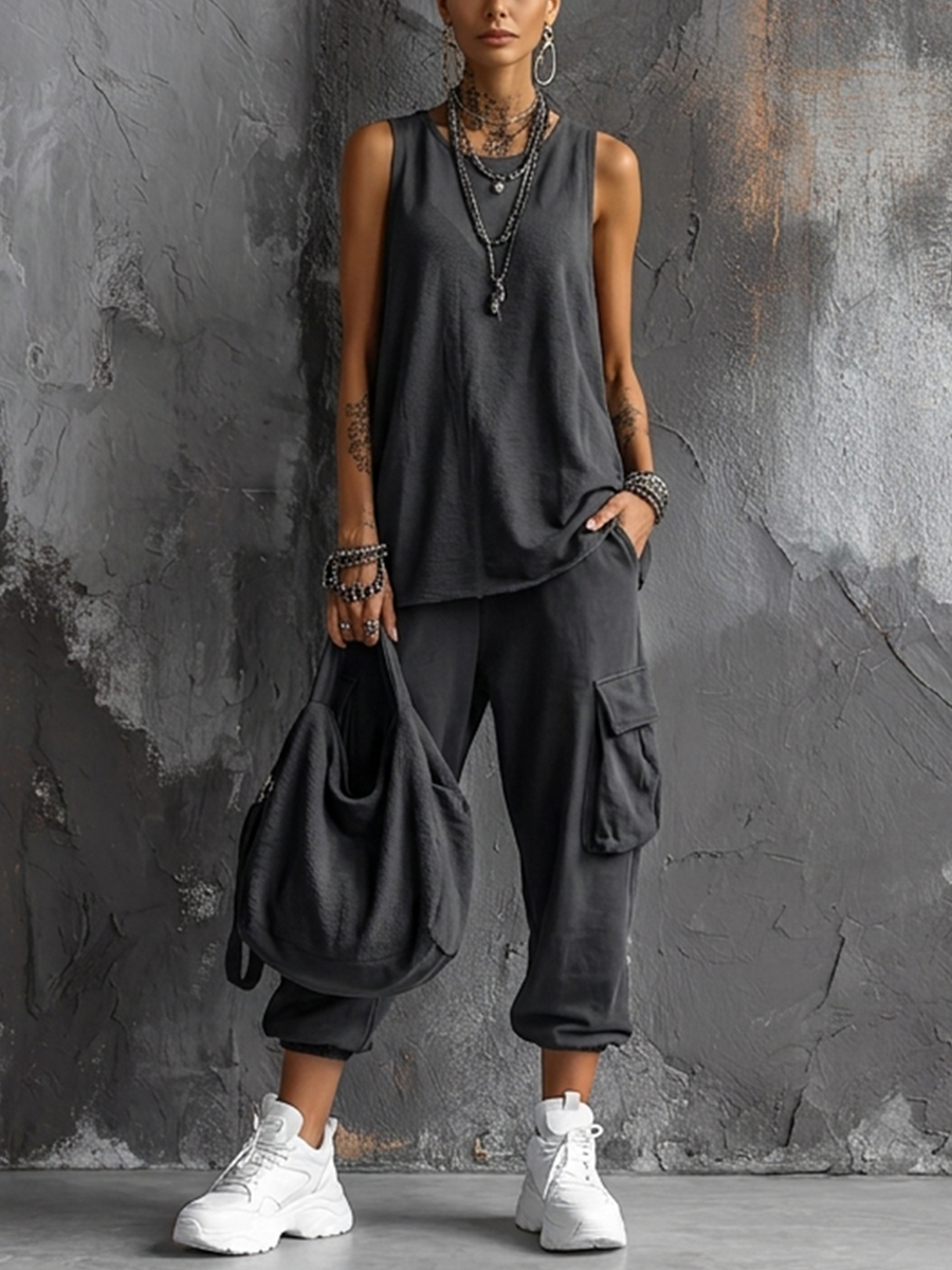 Conjunto de sudadera y pantalón cargo informal para mujer