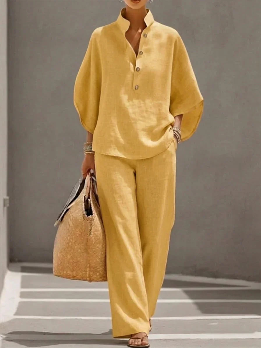 Ensemble Décontracté Élégant à Chemise Ample et Pantalon Fluide pour Femme