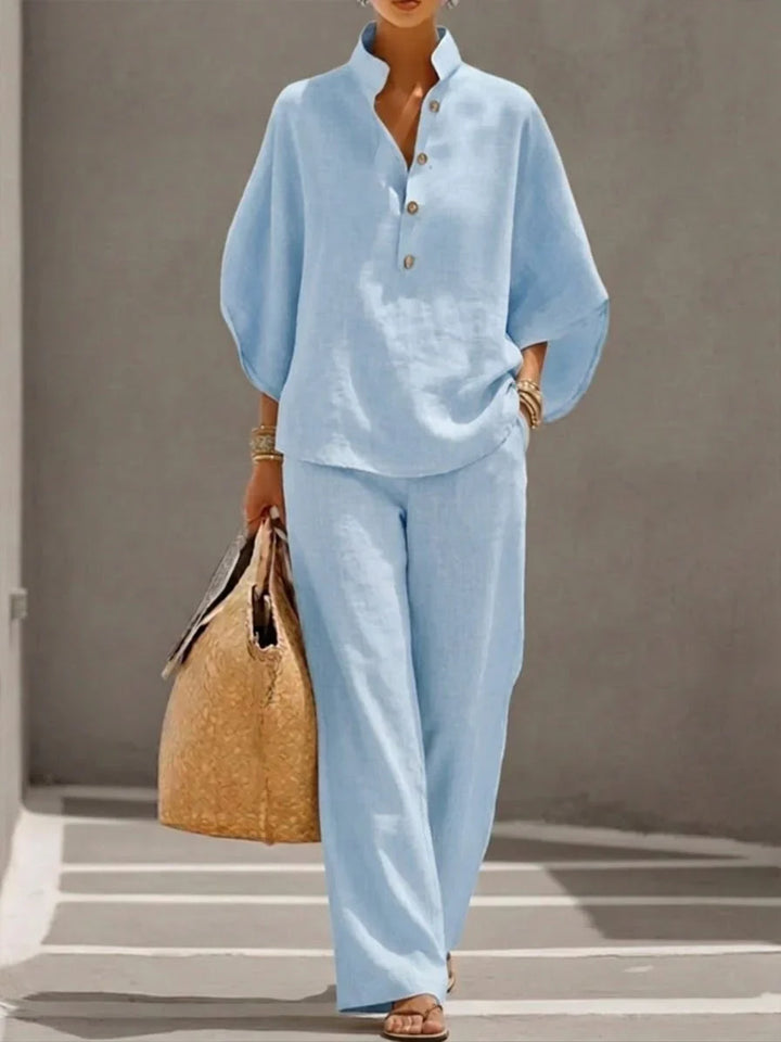 Ensemble Décontracté Élégant à Chemise Ample et Pantalon Fluide pour Femme