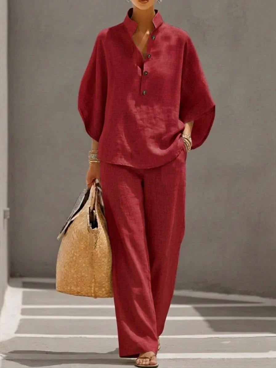 Ensemble Décontracté Élégant à Chemise Ample et Pantalon Fluide pour Femme