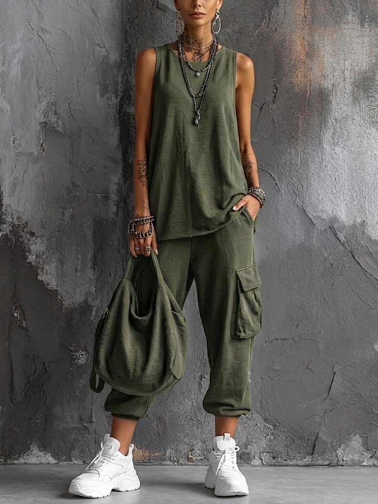 Conjunto de sudadera y pantalón cargo informal para mujer