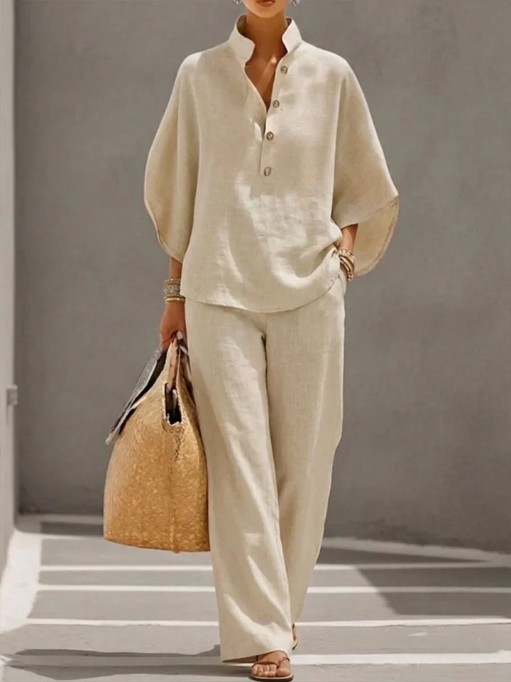 Ensemble Décontracté Élégant à Chemise Ample et Pantalon Fluide pour Femme