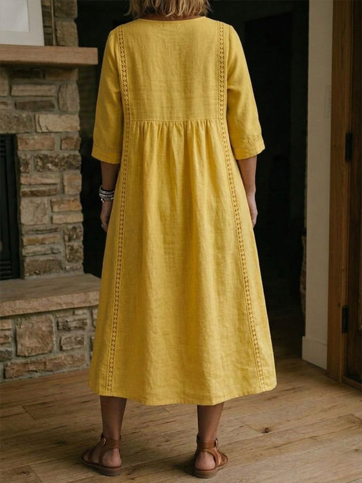 Robe Midi Femme Décontractée à Col V et Coupe Évasée