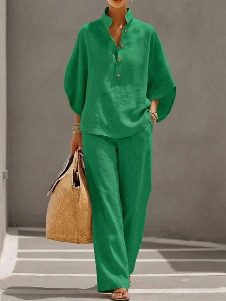 Ensemble Décontracté Élégant à Chemise Ample et Pantalon Fluide pour Femme