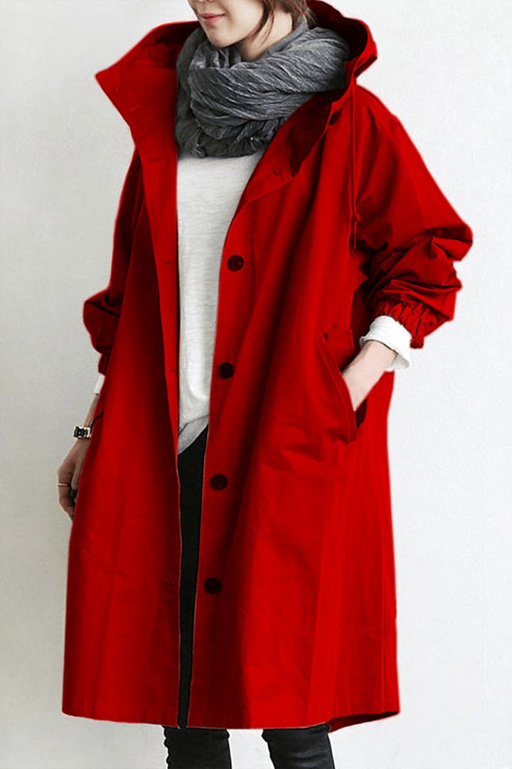 Manteau Femme Long à Capuche et Boutonnage Classique
