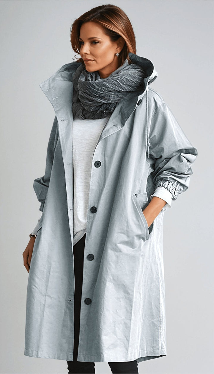 Manteau Femme Long à Capuche et Boutonnage Classique