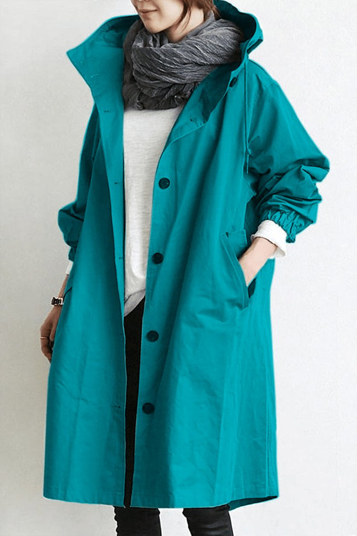 Manteau Femme Long à Capuche et Boutonnage Classique