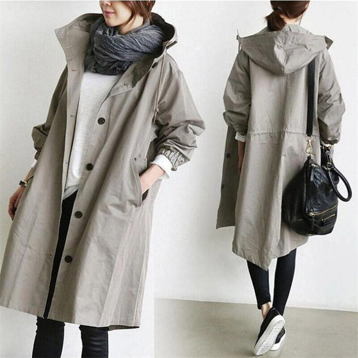 Manteau Femme Long à Capuche et Boutonnage Classique