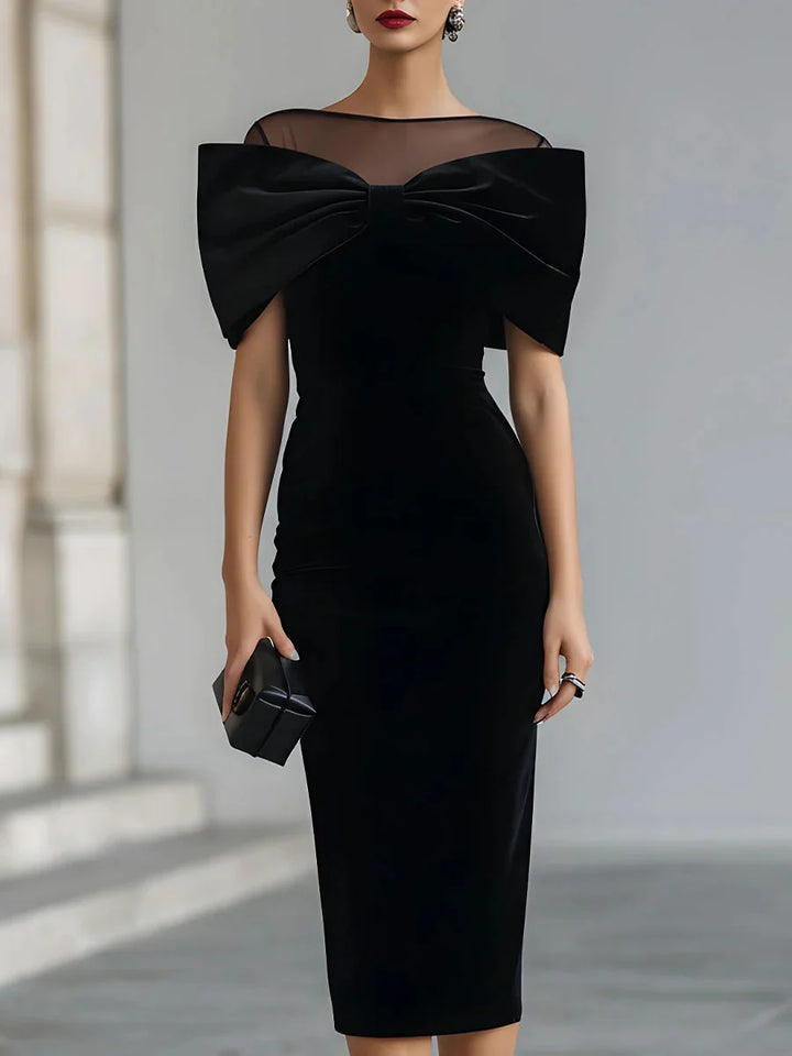 Women's Fitted Midi Dress with Sheer Neckline