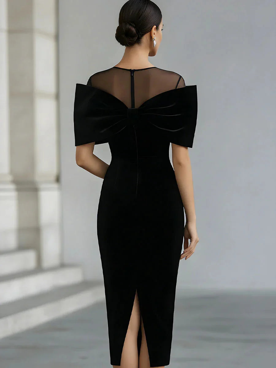 Women's Fitted Midi Dress with Sheer Neckline