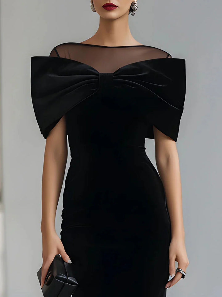Women's Fitted Midi Dress with Sheer Neckline