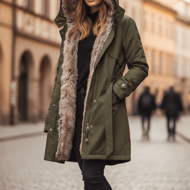 Dámská zimní parka s podšívkou z umělé kožešiny