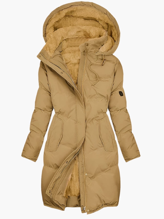 Abrigo largo acolchado de invierno con capucha para mujer