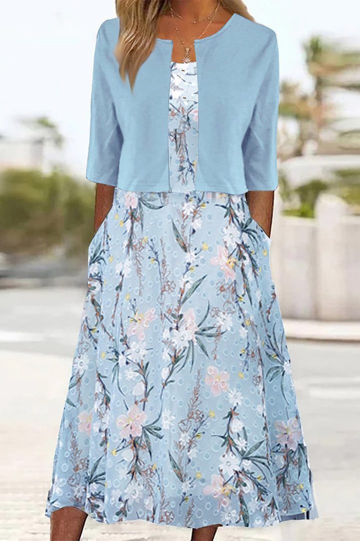 Robe Midi Fleurie Deux Pièces pour Femme