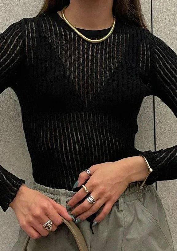 Dámský průhledný pletený svetr s dlouhými rukávy