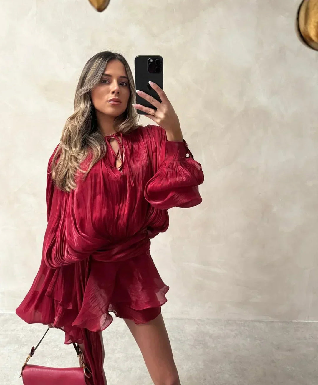 Women's Pleated Dress with Puff Sleeves – Marlovale
