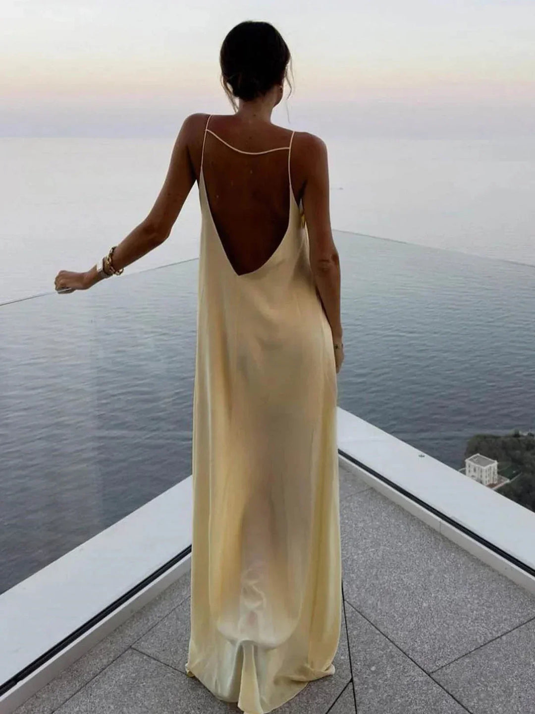 Women's Satin Maxi Dress with Open Back