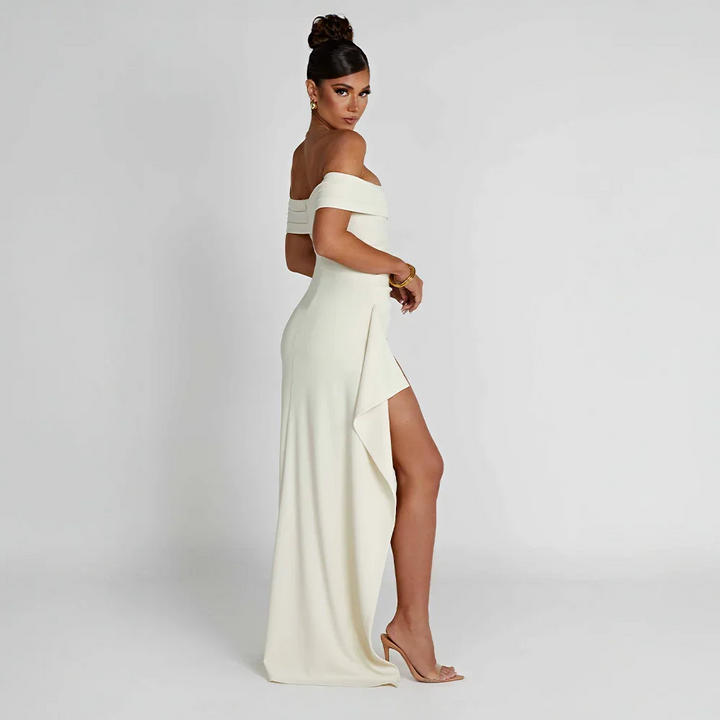 Robe longue épaules dénudées fente pour femme