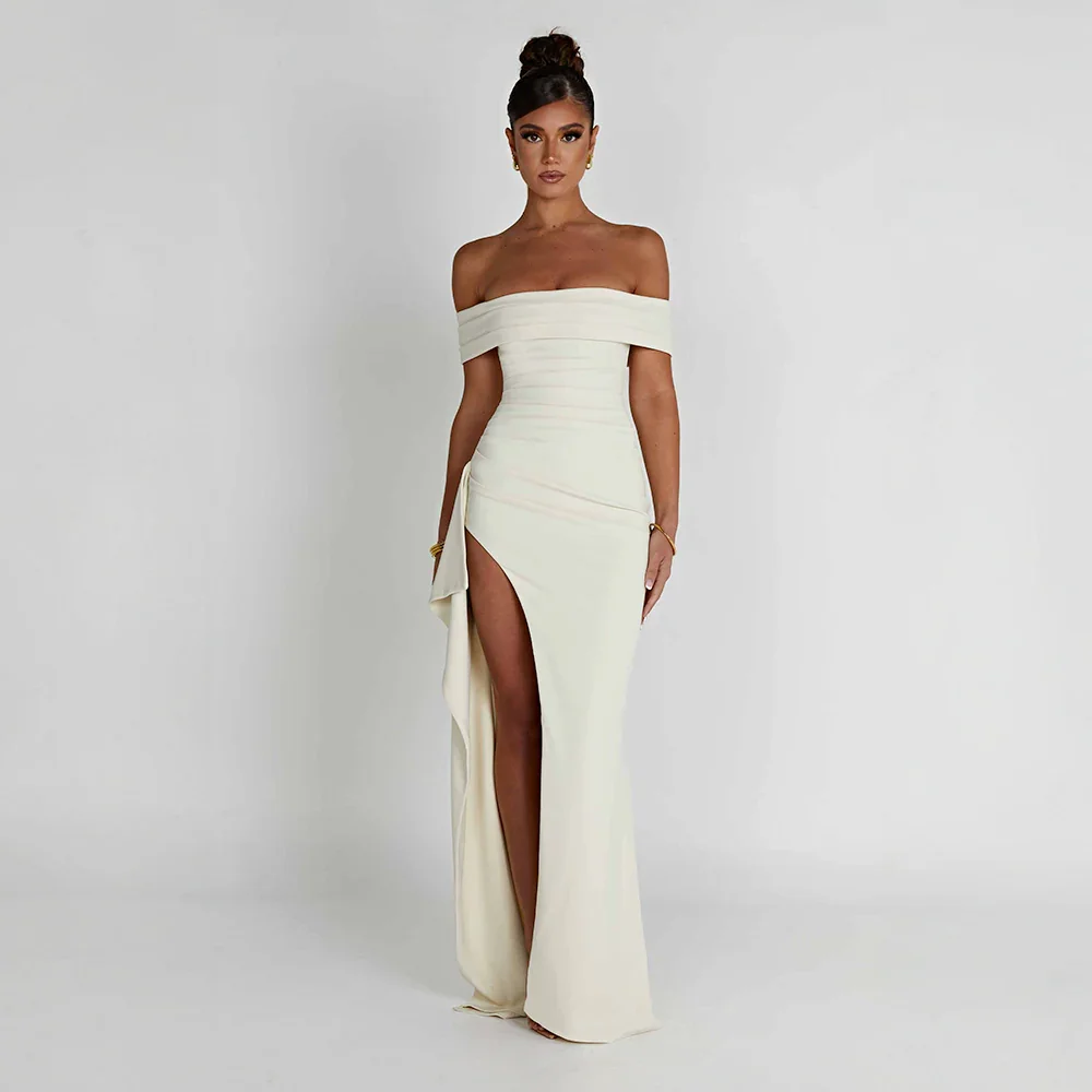 Robe longue épaules dénudées fente pour femme