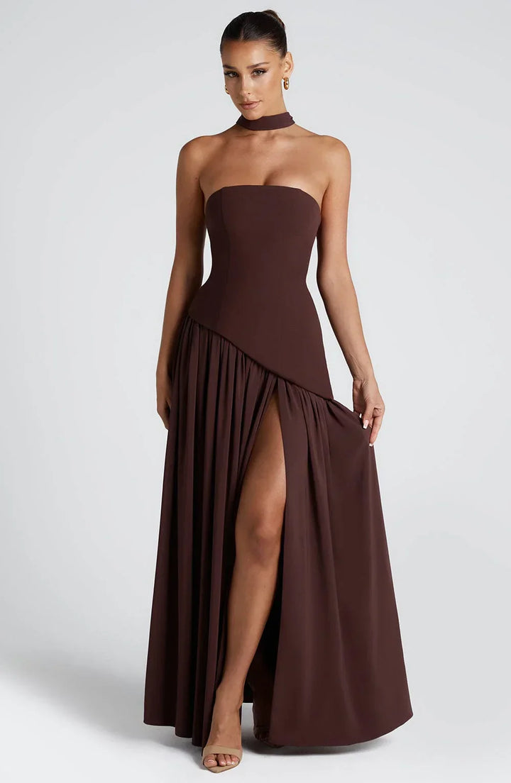 Robe longue bustier corset fente haute