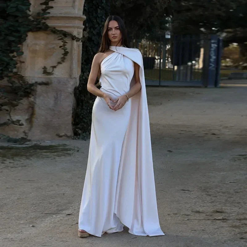 Robe Longue Femme Drapée à Bretelle Unique Asymétrique