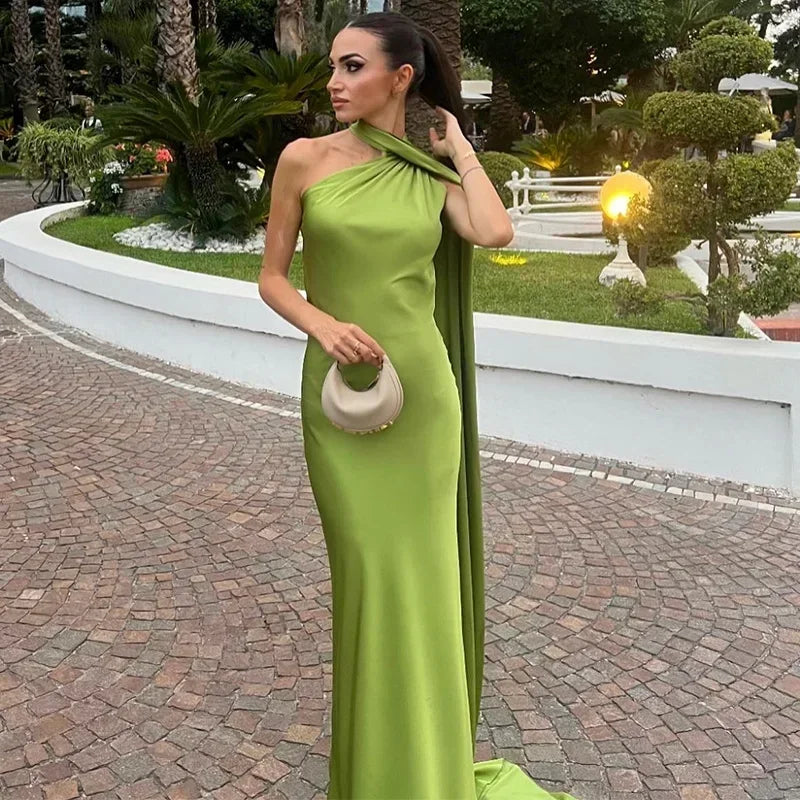 Robe Longue Femme Drapée à Bretelle Unique Asymétrique