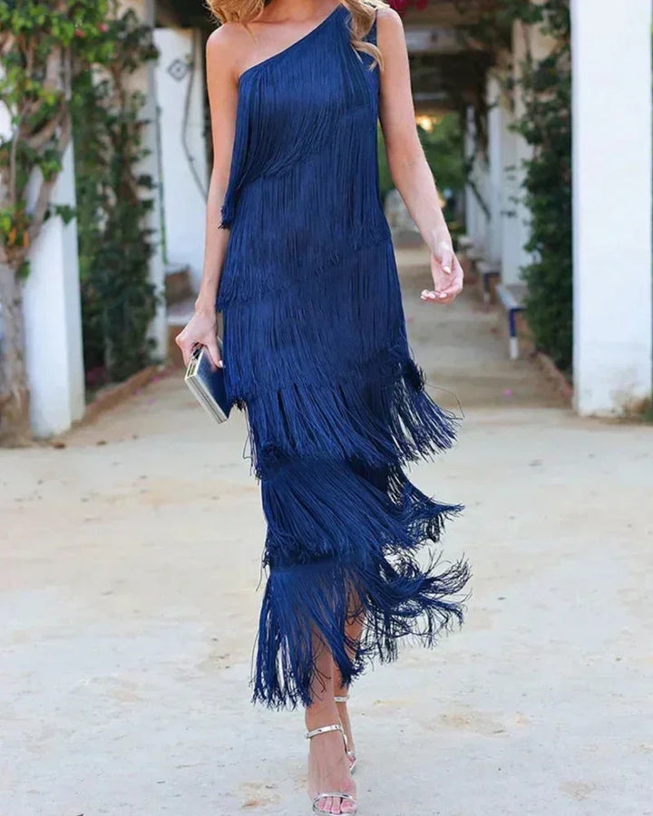 Asymmetric long fringe dress for women – Marlovale