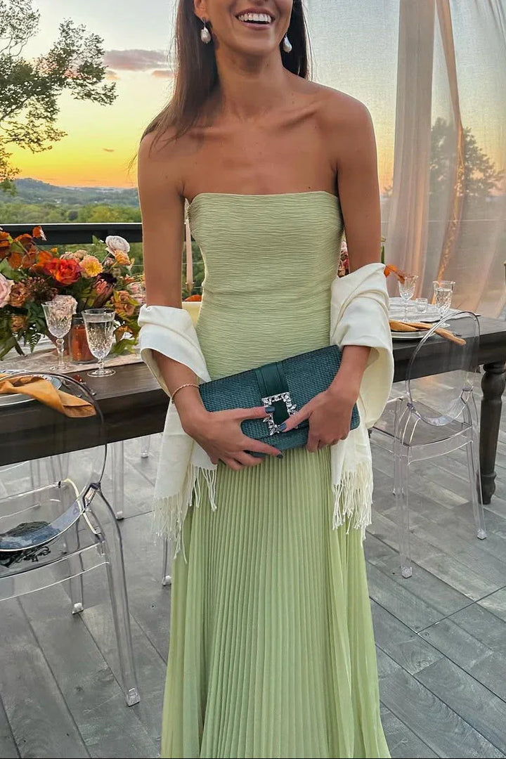 Abito lungo plissettato verde da donna