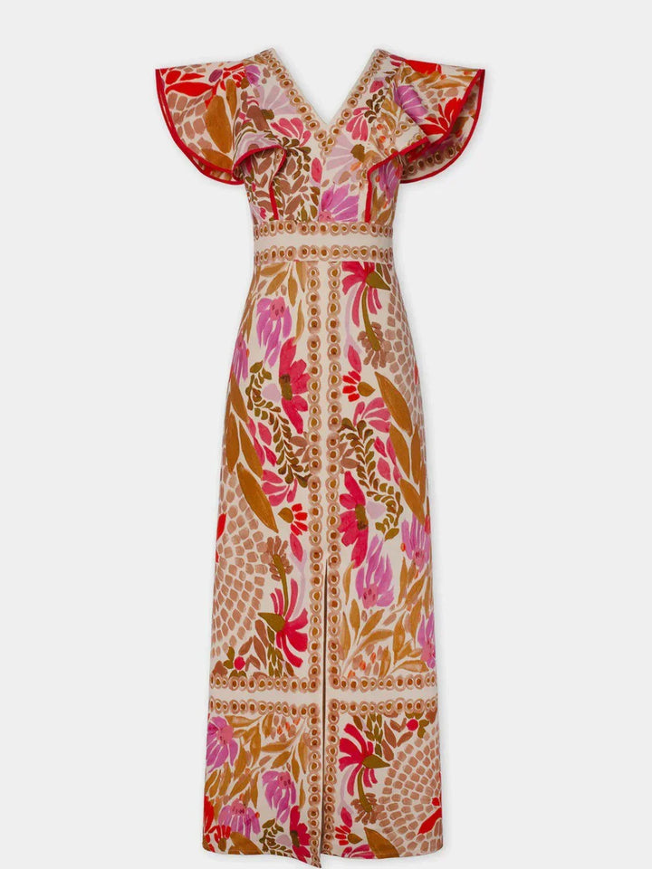 Abito lungo a fiori con scollo a V da donna