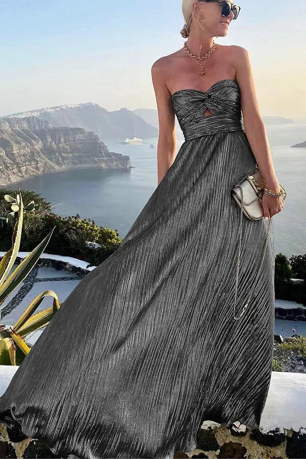Dlouhé plisované šaty bez ramínek pro večerní eleganci žen
