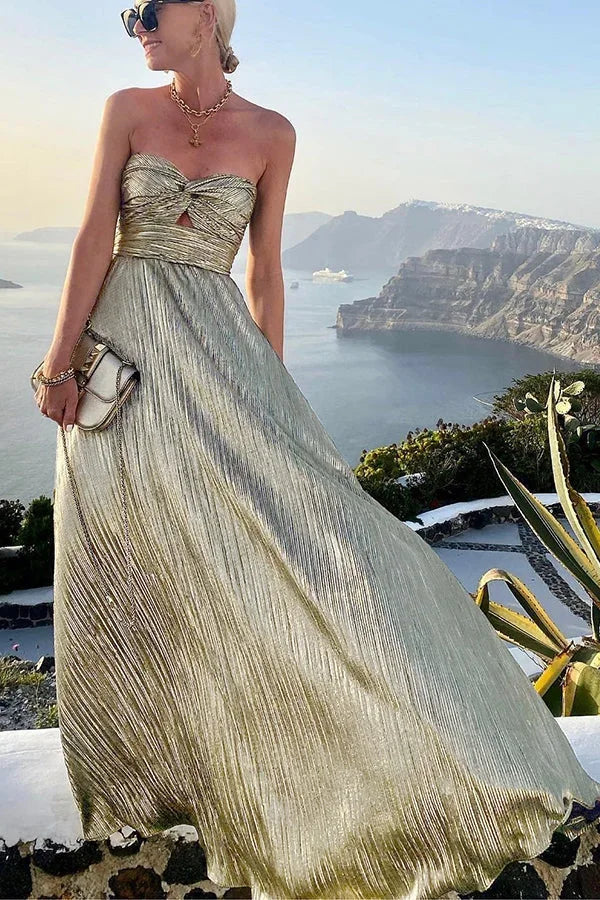 Dlouhé plisované šaty bez ramínek pro večerní eleganci žen
