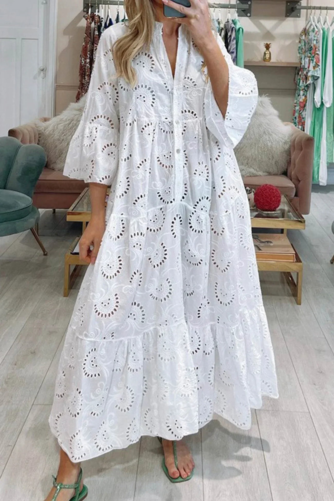 Dlouhé dámské vyšívané boho maxi šaty s volnými rukávy