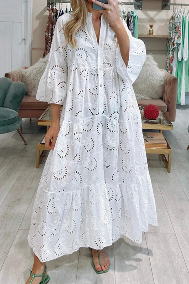 Abito lungo traforato donna maniche 3/4