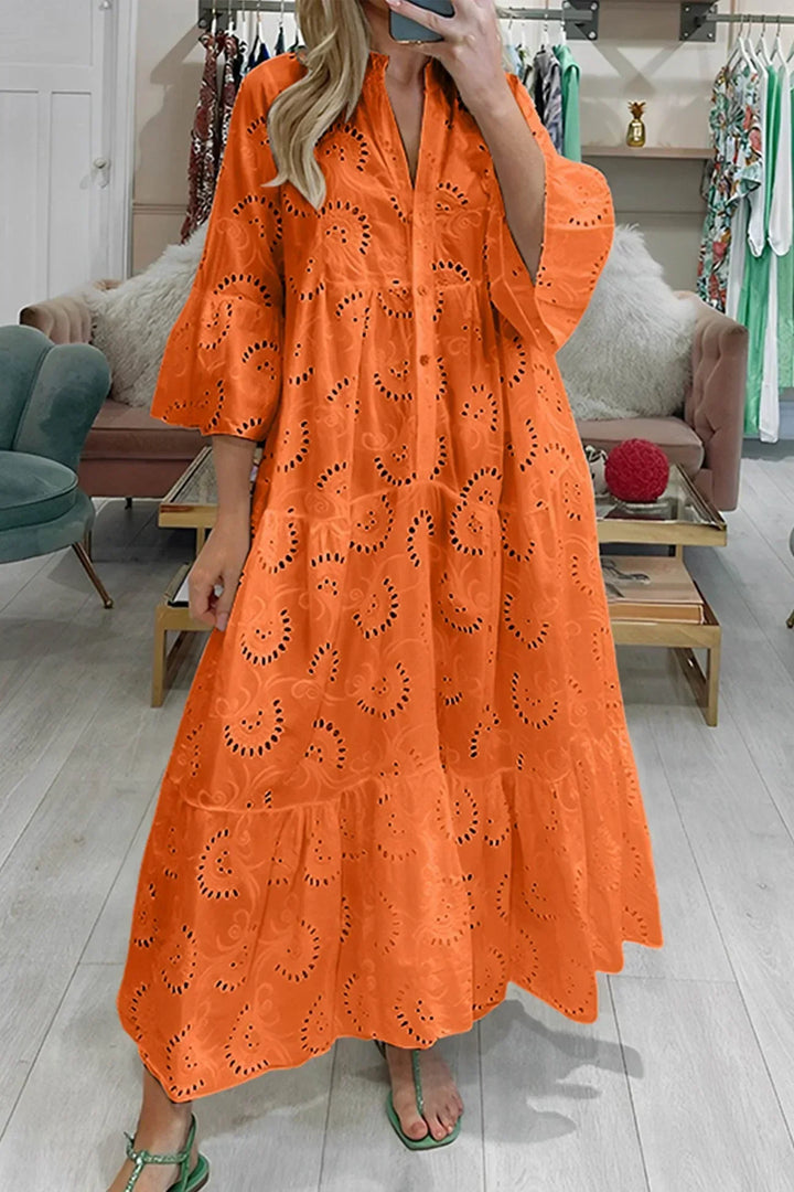 Dlouhé dámské vyšívané boho maxi šaty s volnými rukávy