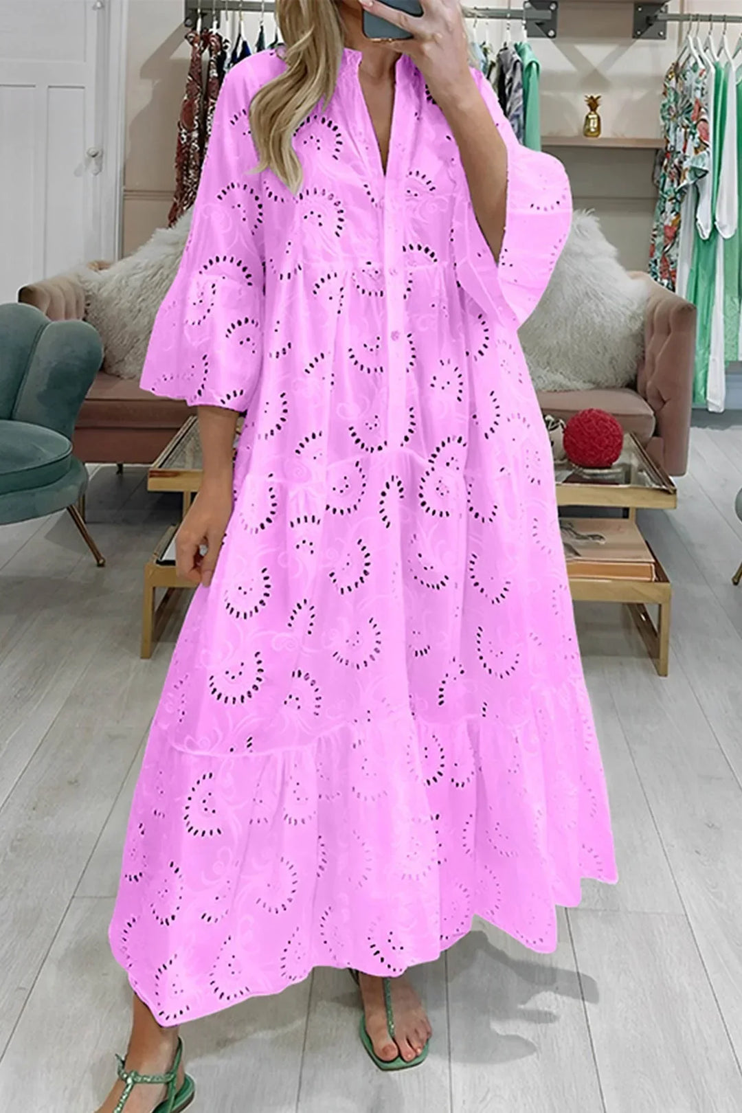 Dlouhé dámské vyšívané boho maxi šaty s volnými rukávy