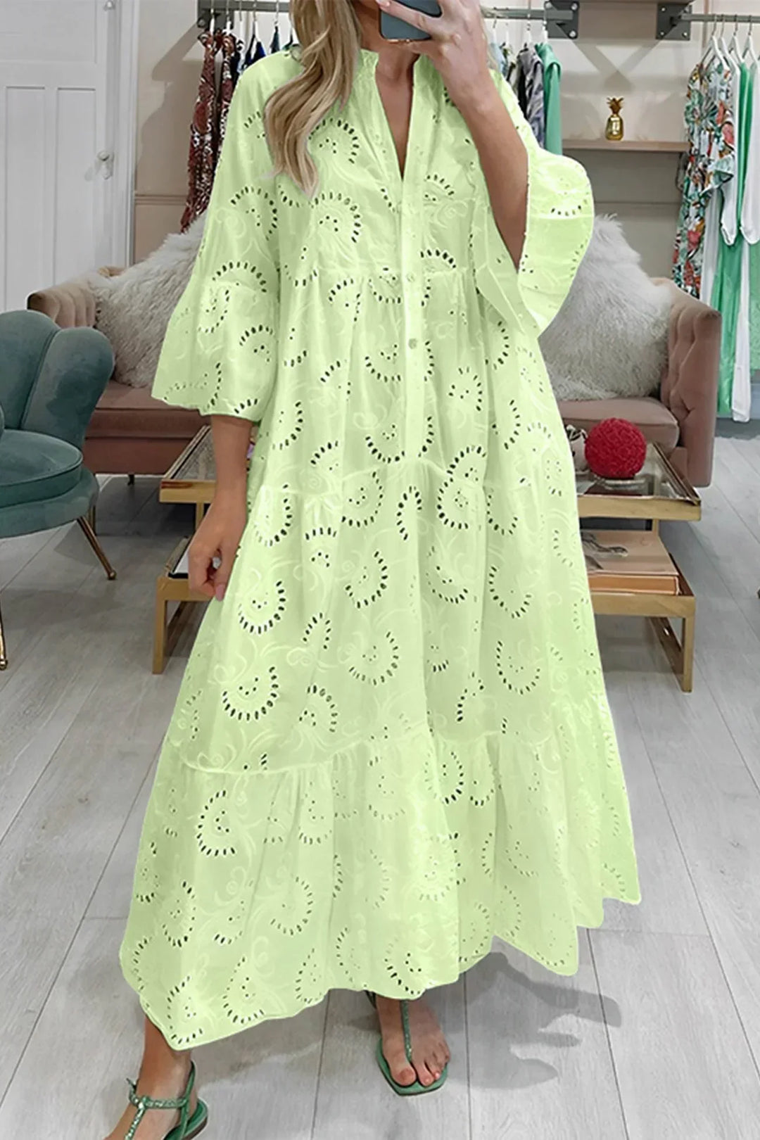 Dlouhé dámské vyšívané boho maxi šaty s volnými rukávy